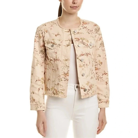 La Vie Rebecca Taylor Belle Bouquet Jean Denim Jacket Floral Size Small - Picture 2 of 16